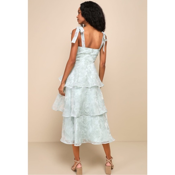 Lulus Glamorous Sweetie Sage Burnout Tie-Strap Bustier Floral Midi Dress NWT XL - Picture 2 of 14